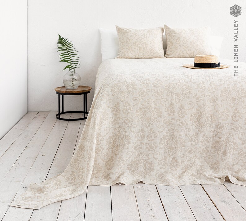 ROYAL FLORAL Linen King Size Bedspread Queen Size Bedspread Etsy