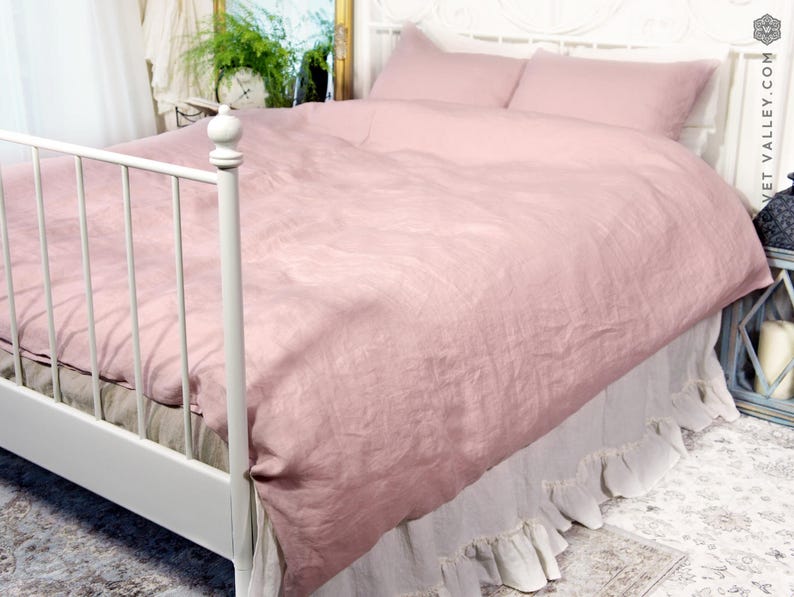 Linen Pale Pink Duvet Cover Super King Size Blush Pink Doona Etsy