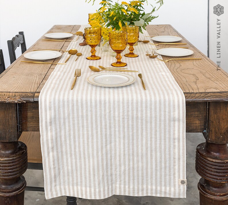 STRIPED Linen Table Runner Natural Linen Table Runner Etsy