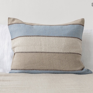 Striped linen pillow sham with zipper- decorative pillow- natural linen striped decorative pillow- heavy linen pillow- custom sizes