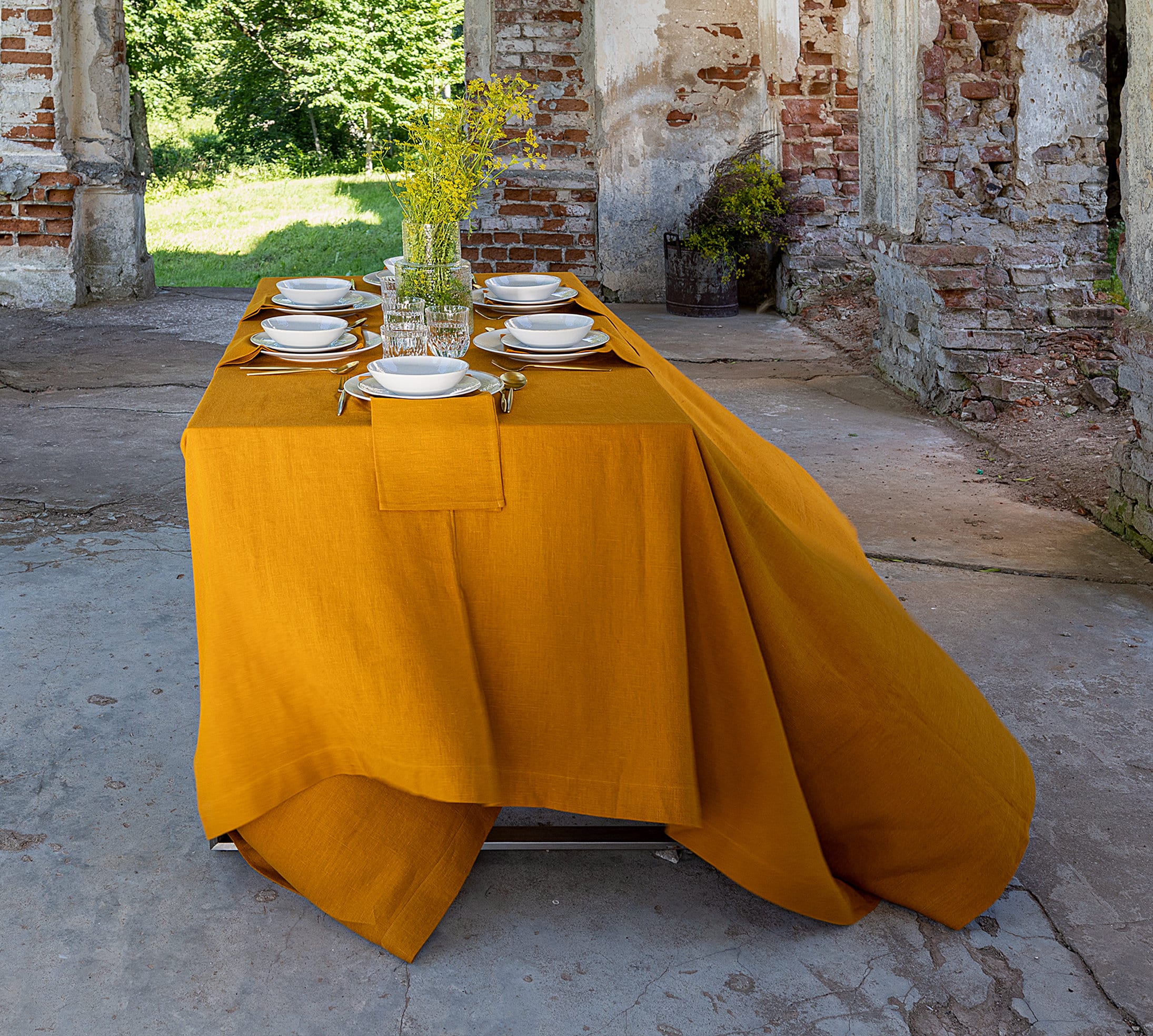 Yellow Table Linens Amber Yellow Linen Tablecloth- Ochre Yellow / Rich Mustard Heavier ...