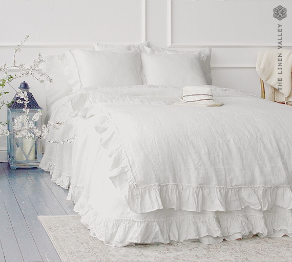 OFF WHITE Linen Set of Comforter Cover and Pillows Ivory White Linen Bedding  Linen Doona Cover the Linen Valley Linen Bed Set 