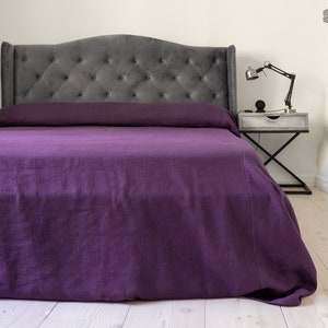 Deep purple linen bedspread -Dark plum king/queen size bed cover- rich purple heavier linen bed throw- eggplant colour linen throw