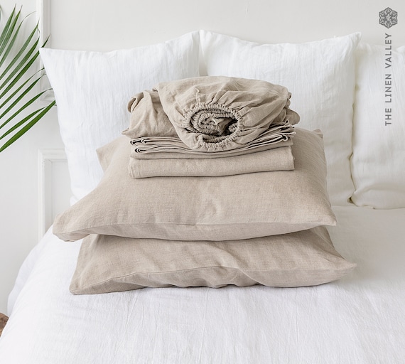 Ensemble de draps en lin écrus naturel parure de lit en lin 4 pièces drap-housse  en lin rustique, drap plat et 2 taies d'oreiller - Etsy France
