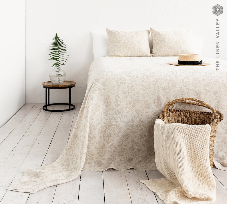 ROYAL FLORAL Linen King Size Bedspread Queen Size Bedspread Etsy