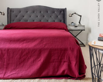 BURGUNDY RED linen bedspread- rosewood linen throw- softened linen bed cover-bed cover-Pre washed linen coverlet