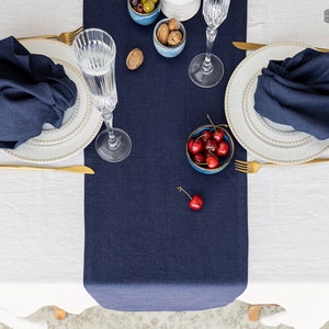 Navy blue linen table runner - dark blue heavier weight linen table runner - blue colour table runner - handmade linen table runner