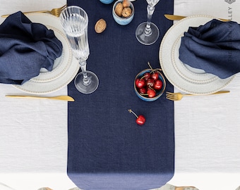 NAVY BLUE linen table runner - dark blue heavier weight linen table runner - blue colour table runner - handmade linen table runner