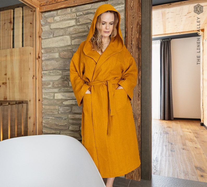 Linen Bathrobe - Hooded Linen Robe - Bathrobe for Women - Etsy
