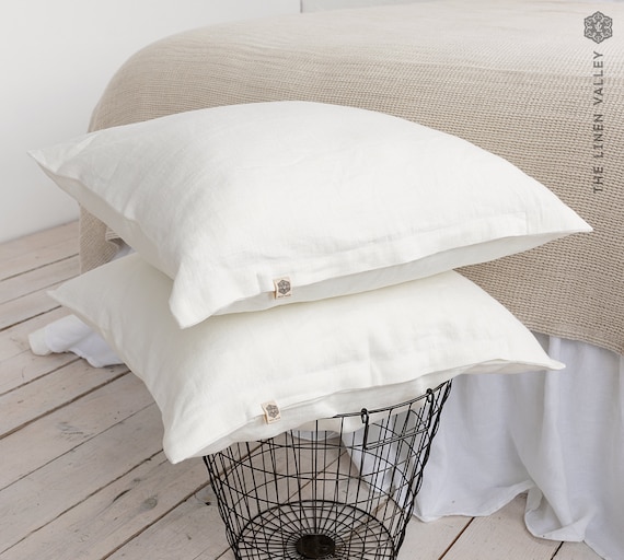 Free USA Ship Dowry Linens 1940/'s Linen Bedding White Work Vintage Linens Flange Cutout Work 2 Standard Pillow Shams Off White Linen