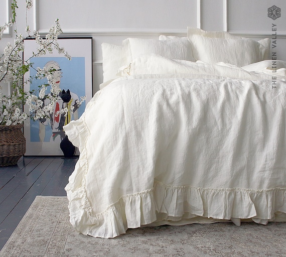 Off White Linen Comforter Cover Ivory Ruffle Off White Linen Comforter Cover Ivory, Off White King Bedding