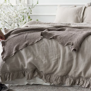 NATURAL UNBLEACHED linen comforter cover Ruffled linen luxurious double/queen/king size doona cover ecru duvet with ruffles image 3