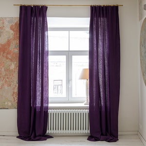 Deep purple linen curtain (1 pcs) -dark purple heavier linen curtain with lining -various colours- rod pocket, rings, clips