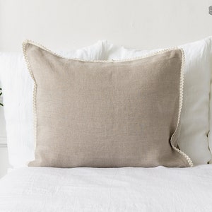 STRIPED linen pillow case with lace off white linen pillow housewife standard, queen, king sizes pinstriped linen pillow image 7