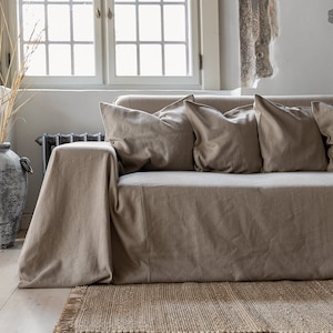 Heavy linen Rustic couch cover -  Linen couch throw -Linen couch slipcover-   Linen drop cloth couch cover -  Large linen sofa cover