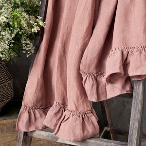 Set van 2 WOOD ROSE linnen handdoeken met ruches- cadeauset-linnen as van roos luxe handdoek-hand-theedoek
