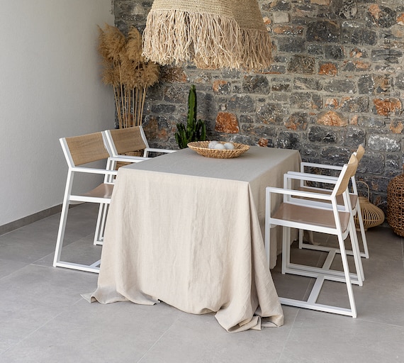 Natural linen tablecloth- natural softened linen tablecloth- rectangular, round, square, custom sizes - not dyed linen tablecloth