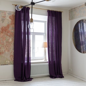 DEEP PURPLE linen curtain 1 pcs PURPLE heavier linen curtain with lining various colours rod pocket, rings, clips image 3