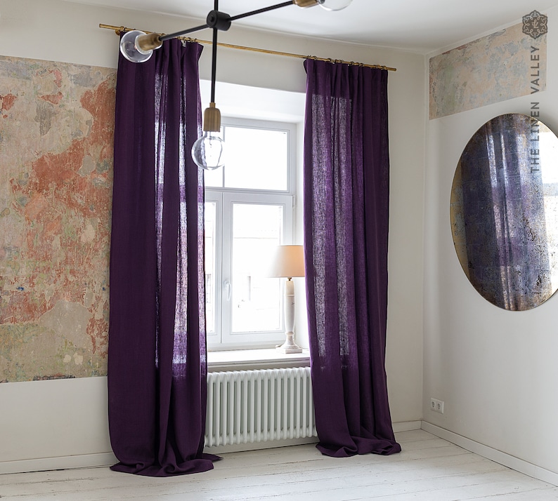 DEEP PURPLE linen curtain 1 pcs PURPLE heavier linen curtain with lining various colours rod pocket, rings, clips image 3