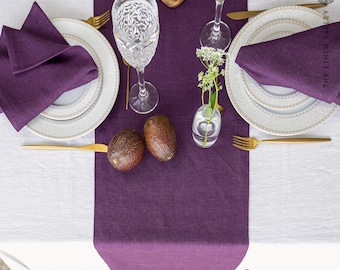 Deep purple linen table runner- dark plum heavier weight linen table runner- eggplant colour table runner- handmade linen table runner