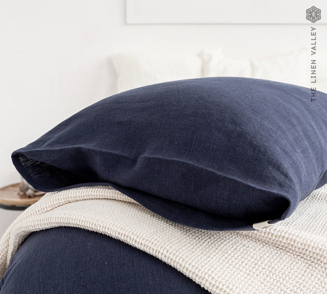 NAVY BLUE Linen Pillow Case Heavier Linen Dark Blue Pillow Deep Blue