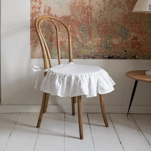 Linen chair slip cover-natural linen seat cushion - chair cover with soft padding inside- round linen chair protection