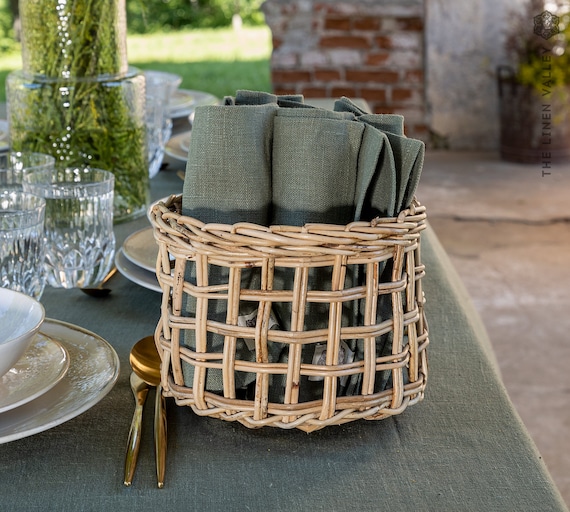 MOSS GREEN Linen Napkin Set: 2, 4, 6, 8, 10, 12 Napkins. Olive