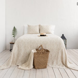 Royal floral pattern linen king size bedspread- queen size bedspread- bedspread-floral bed cover- Double sided light linen bed throw