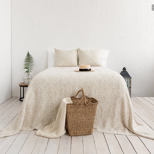 RUSTIC Linen Bedspread Softened Linen Bed Cover Queen King Etsy