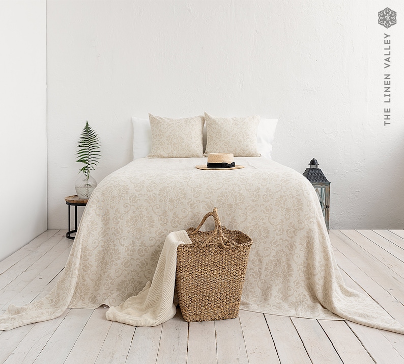 ROYAL FLORAL Linen King Size Bedspread Queen Size Bedspread Etsy