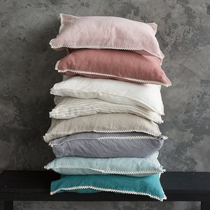 Softened linen pillow case with lace - EU IKEA size softened linen pillow