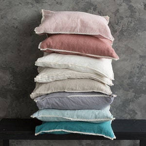 Special offer Softened linen pillow case with lace EU IKEA size softened linen pillow image 1