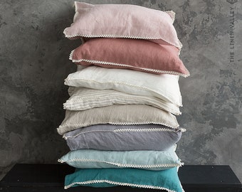 Special offer - Softened linen pillow case with lace - EU IKEA size softened linen pillow