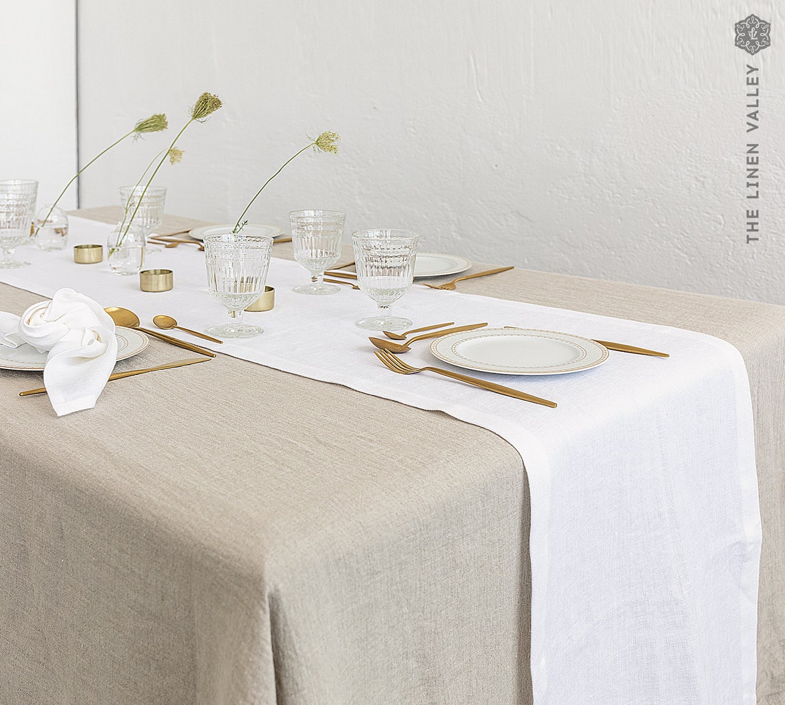 OPTICAL WHITE linen table runner natural linen table runner Etsy