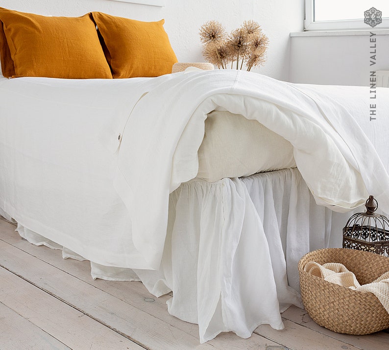 OPTICAL WHITE Linen Bed Valancedust Ruffle Softened Linen Bed Etsy