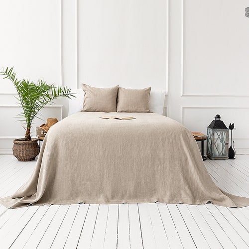 Softened Linen Bed Cover Queen King, Rustic Bedspreads King Size