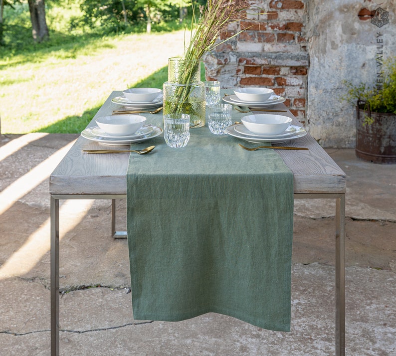 MOSS GREEN Linen Table Runner Heavier Linen Olive Green Etsy