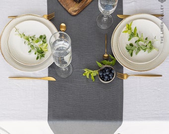 Charcoal grey linen table runner - heavier weight linen dark grey table runner - gray table runner - handmade linen table runner