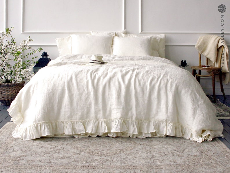 OFF WHITE linen pillow sham with ruffles cream white Etsy