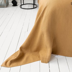 DUSTY MUSTARD linen blanket bedspread dusty camel king/queen size bed cover cinnamon heavier linen bed throw-linen blanket image 4