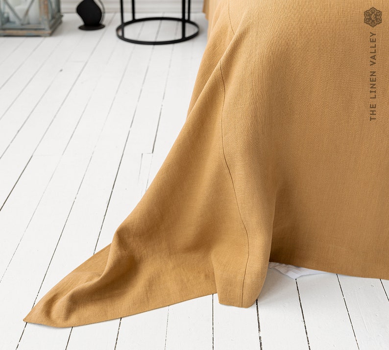 DUSTY MUSTARD linen blanket bedspread dusty camel king/queen size bed cover cinnamon heavier linen bed throw-linen blanket image 4