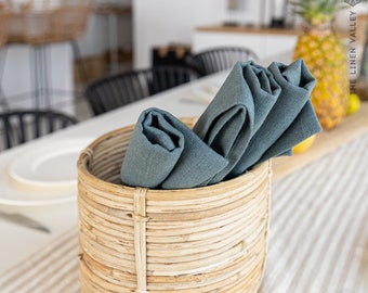 Ensemble de 2 serviettes de table en lin bleu sarcelle