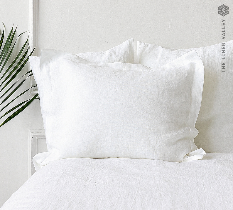 OPTICAL WHITE Linen Oxford Pillow Case Pure White Natural Etsy