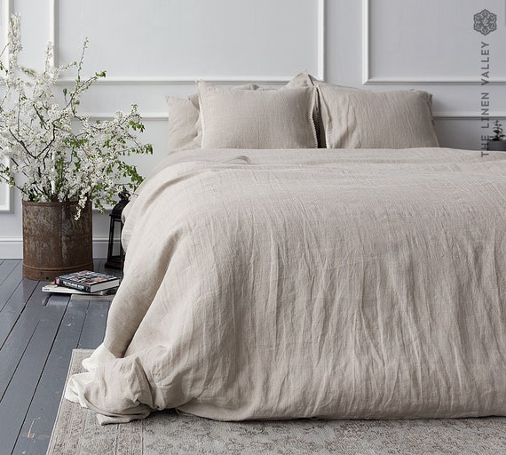 OFF WHITE Linen Set of Comforter Cover and Pillows Ivory White Linen Bedding  Linen Doona Cover the Linen Valley Linen Bed Set 