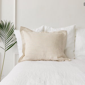 Striped linen Oxford pillow case - pinstriped softened linen pillow-  off white linen standard, queen, king sizes- off white linen pillow