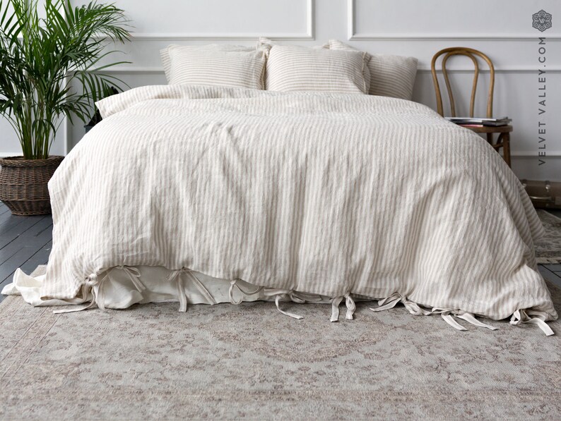 Pinstripe bedding comforter cover striped linen duvet linen Etsy
