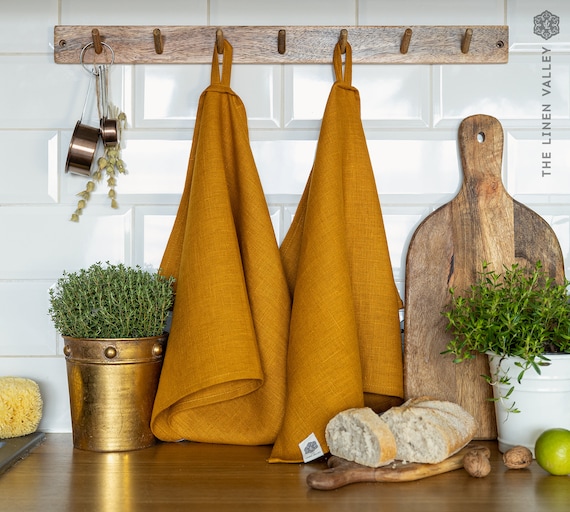 Linen Tea Towels 2 Pcs. AMBER YELLOW Towel Set. Ochre Dish Towel. Saffron  Heavier Weight Linen Towels. Cinnamon Linen Washcloths 