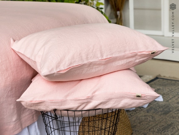 Linen Light Pink Pillow Sham With Zipper Linen Rose Pink Etsy