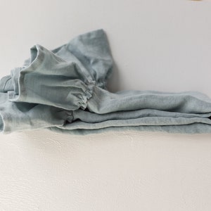 Set of 2 DUCK EGG BLUE linen hand towel with ruffles tea towel-gift set linen dusty blue luxurious towel ice blue hand body towel image 4