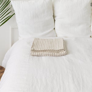 Striped linen flat sheet- pinstriped linen sheet various sizes- Natural linen double/queen/king size  bed sheet